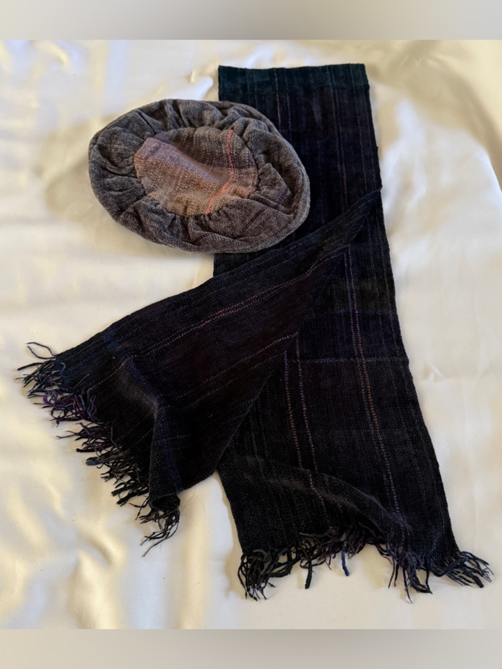 Deep Jewel Toned Artisan Women's Beret and Scarf
